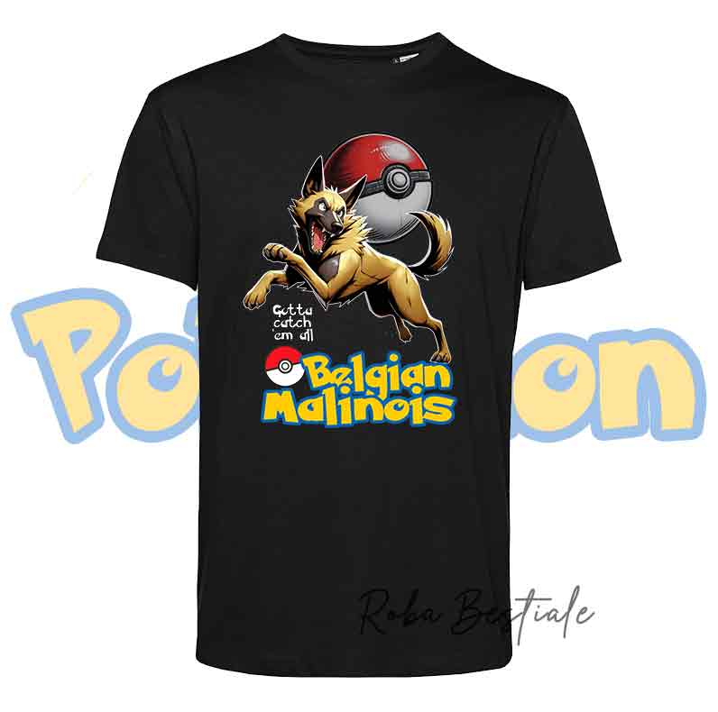 T-Shirt POKEMON - PASTORE BELGA MALINOIS - Bianca o Nera, da Uomo o da Donna - dalla XS alla 5XL