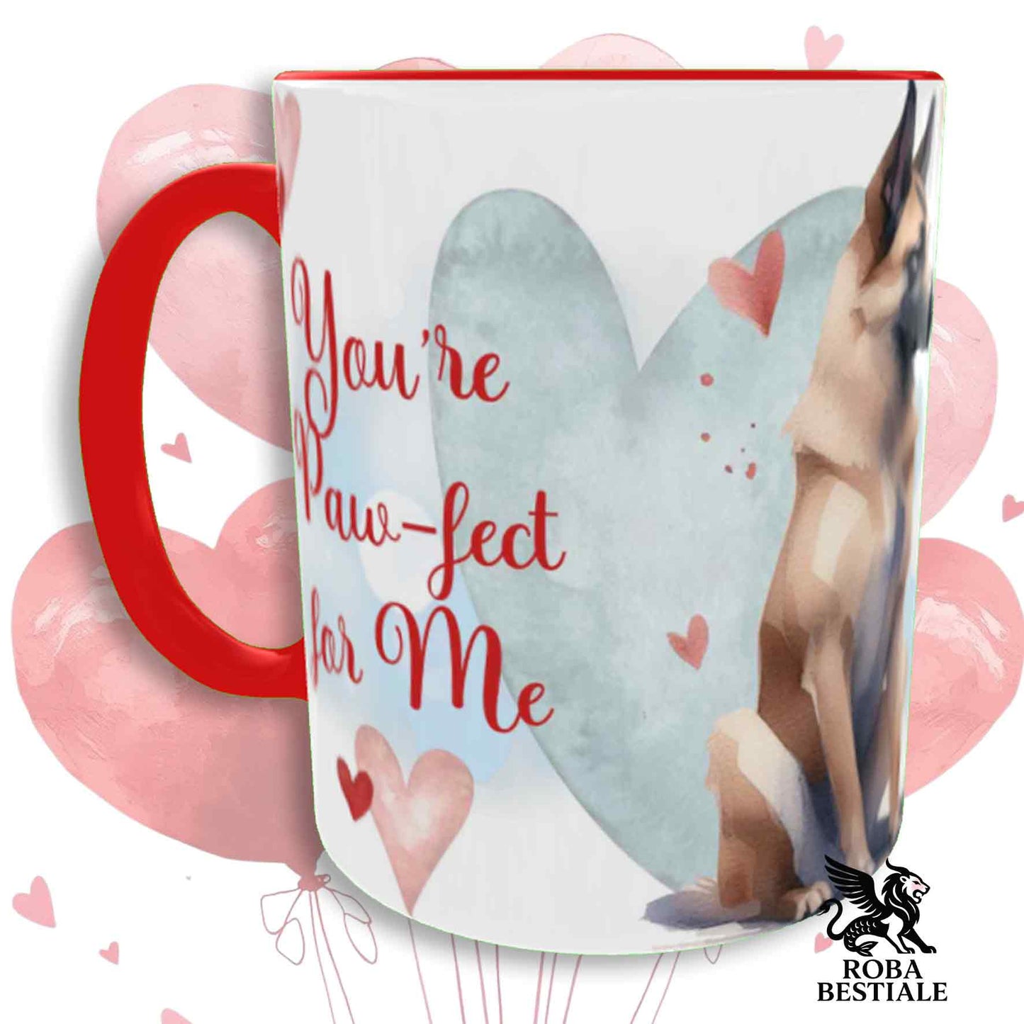 Tazza LOVE ME - PASTORE BELGA MALINOIS - In Ceramica, con dettagli Rossi - 330 ml