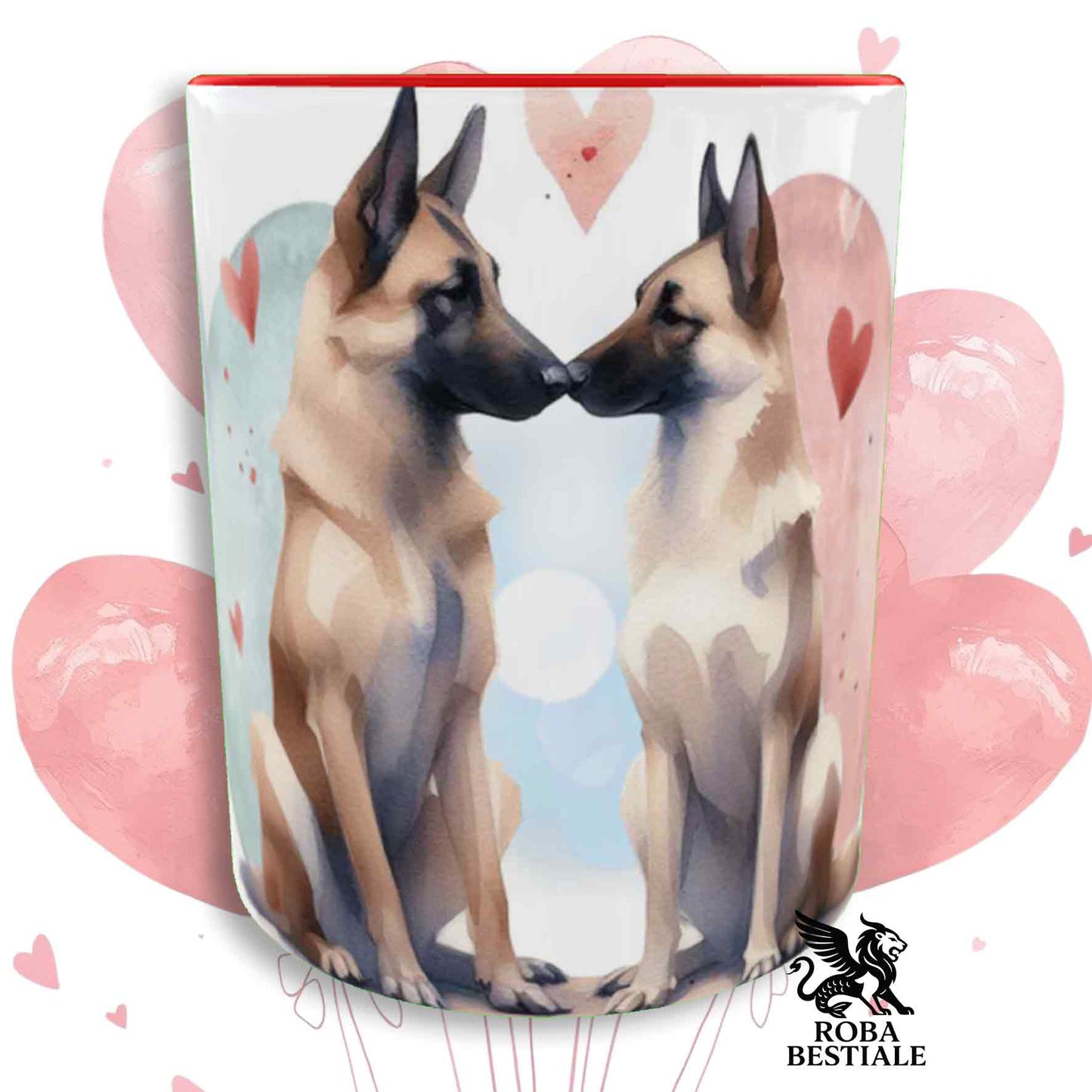 Tazza LOVE ME - PASTORE BELGA MALINOIS - In Ceramica, con dettagli Rossi - 330 ml