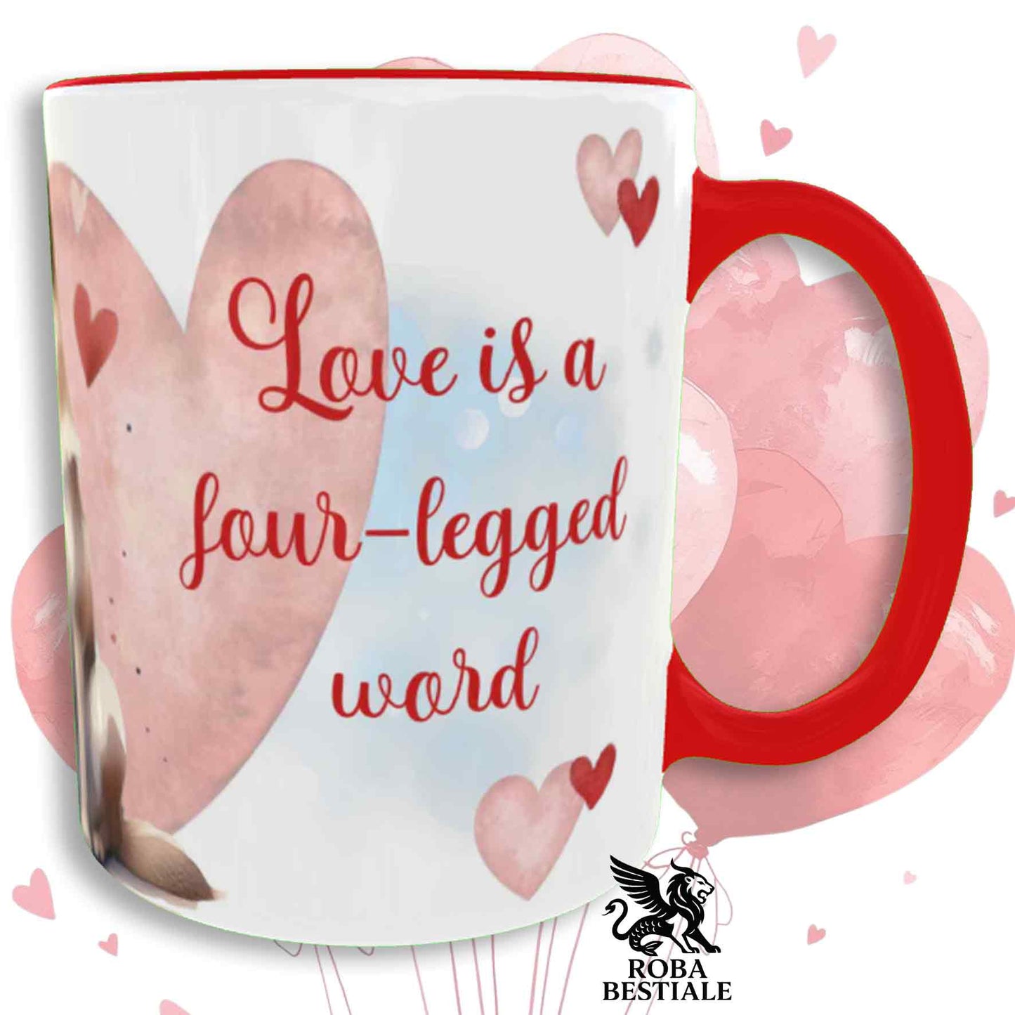 Tazza LOVE ME - PASTORE BELGA MALINOIS - In Ceramica, con dettagli Rossi - 330 ml