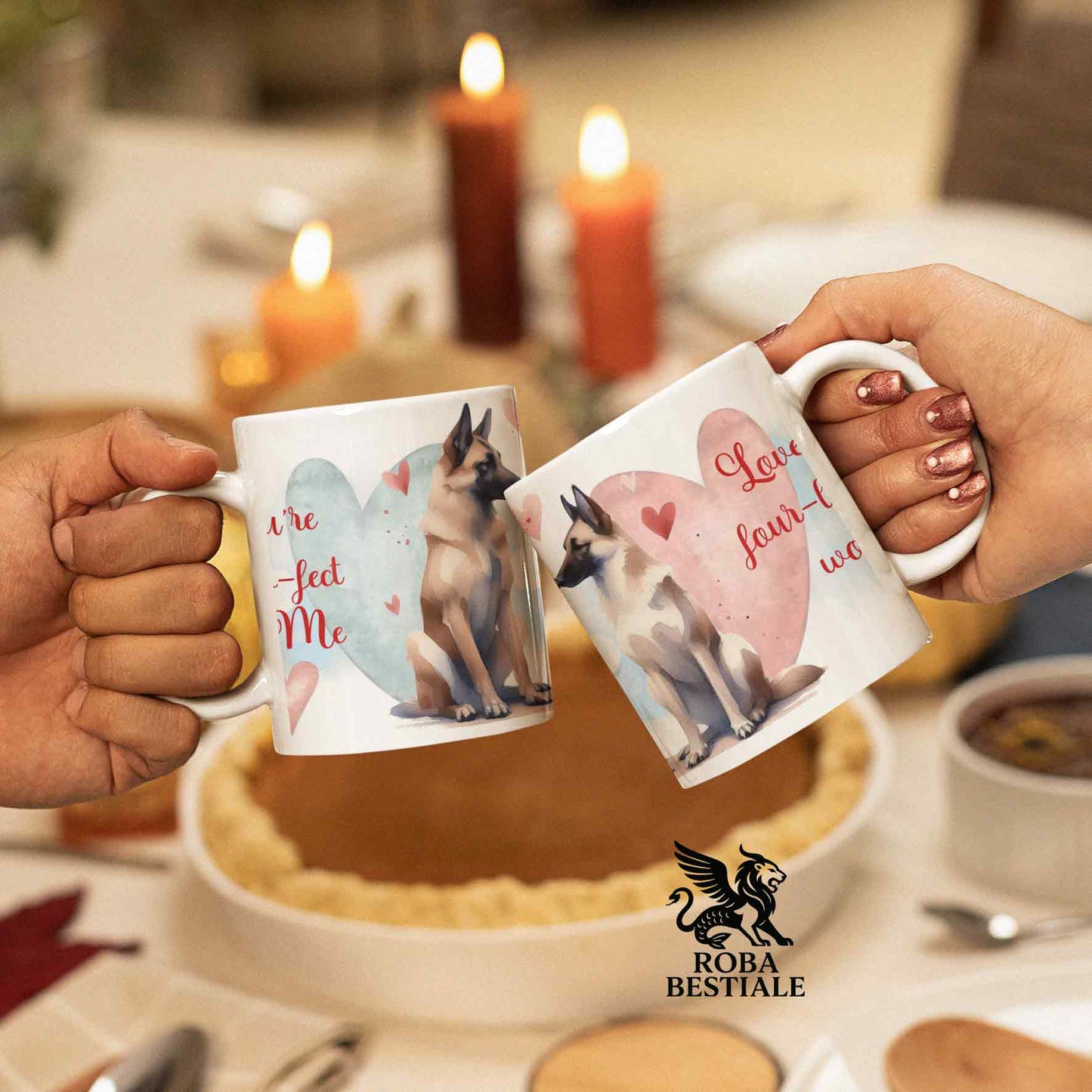 Tazza LOVE ME - PASTORE BELGA MALINOIS - In Ceramica, con dettagli Rossi - 330 ml