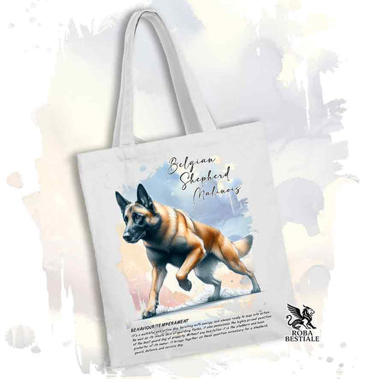 Tote Bag BEHAVIOR - PASTORE BELGA MALINOIS - 100% Cotone - Bianca o Beige