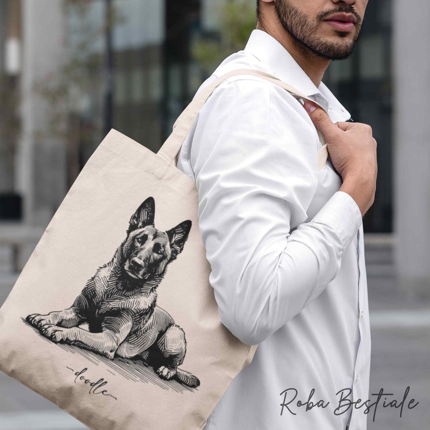 Shopper DOODLE Elegance - PASTORE BELGA MALINOIS - Diversi colori disponibili, 100% Cotone