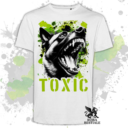 T-Shirt TOXIC - PASTORE BELGA MALINOIS - Bianca o Beige, da Uomo o da Donna - dalla XS alla 5XL