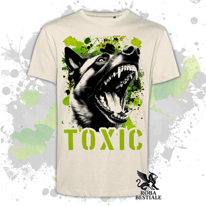 T-Shirt TOXIC - PASTORE BELGA MALINOIS - Bianca o Beige, da Uomo o da Donna - dalla XS alla 5XL
