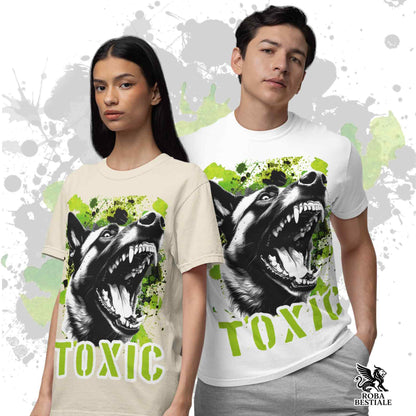 T-Shirt TOXIC - PASTORE BELGA MALINOIS - Bianca o Beige, da Uomo o da Donna - dalla XS alla 5XL