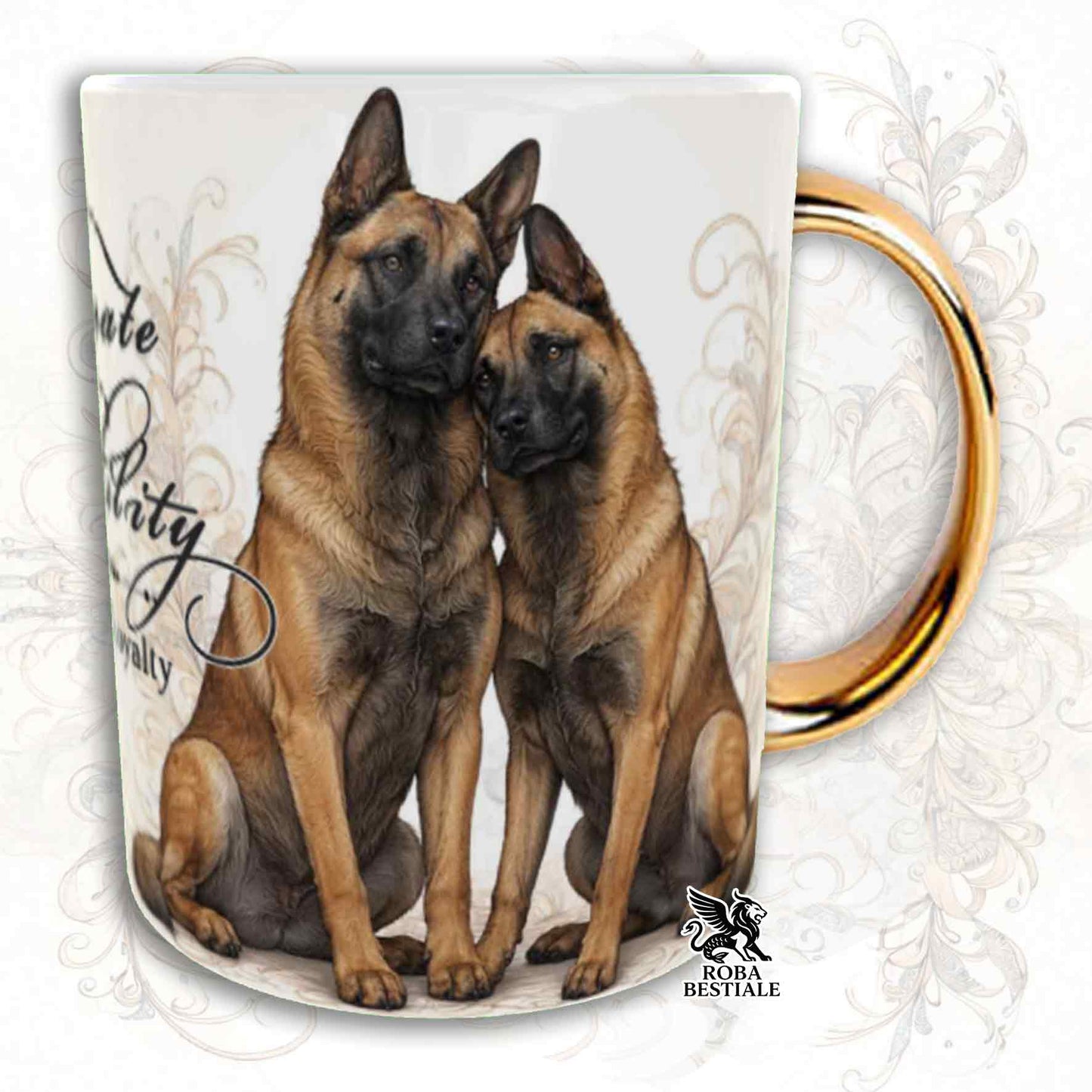 Mug NOBILITY - BELGIAN MALINOIS - Gold Handle - 330 ml - Ceramic