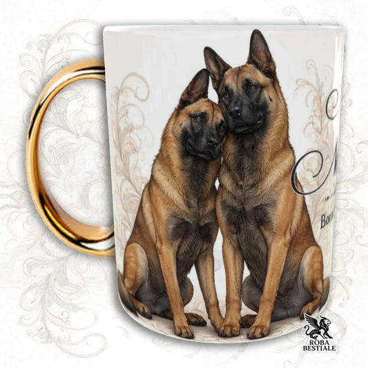 Tazza NOBILITY - PASTORE BELGA MALINOIS - Manico ORO - 330 ml - in Ceramica