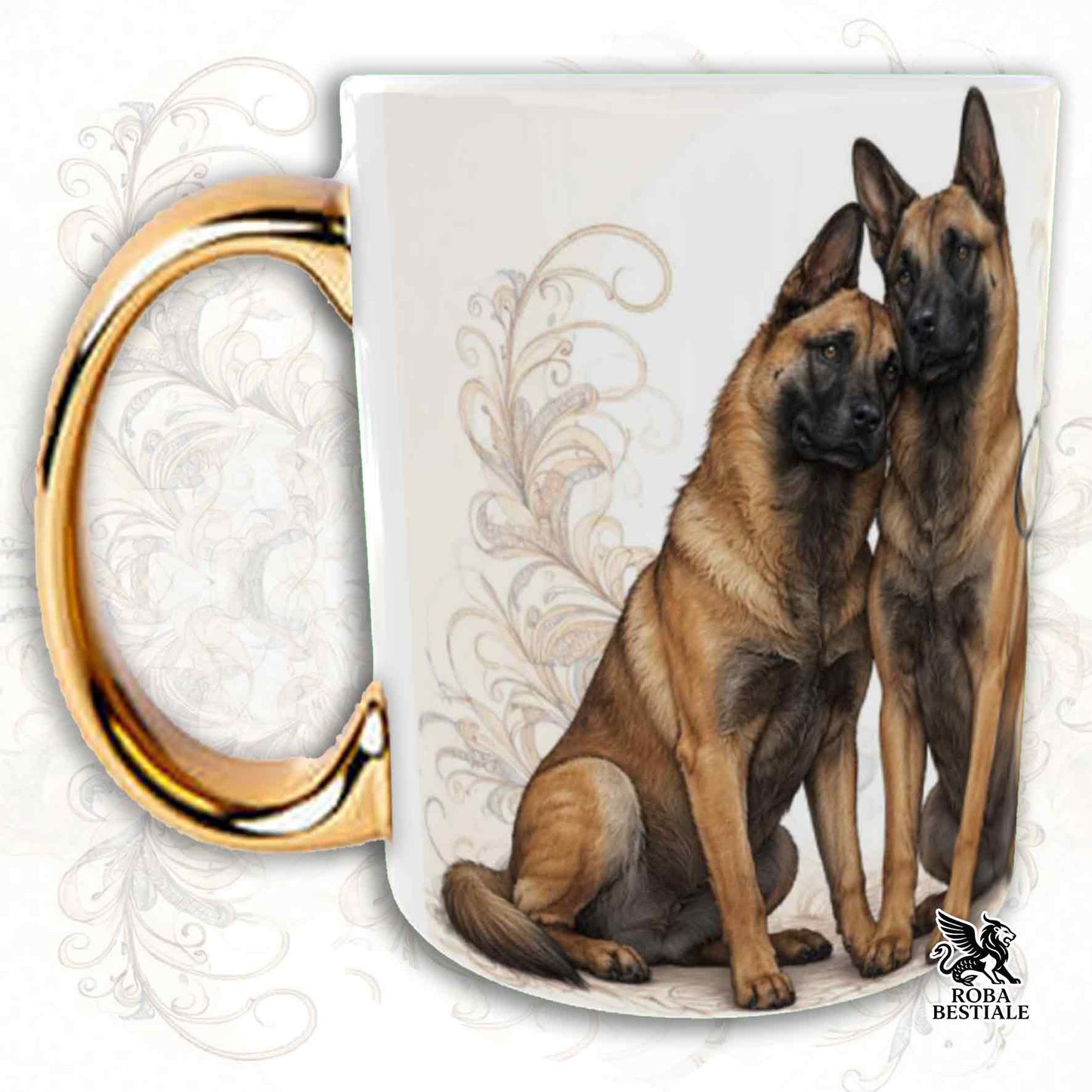 Mug NOBILITY - BELGIAN MALINOIS - Gold Handle - 330 ml - Ceramic