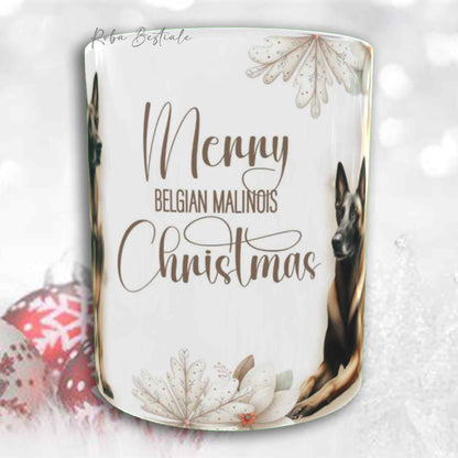 Tazza COZY WINTER - PASTORE BELGA MALINOIS - In Ceramica, con manico color Oro - 330 ml