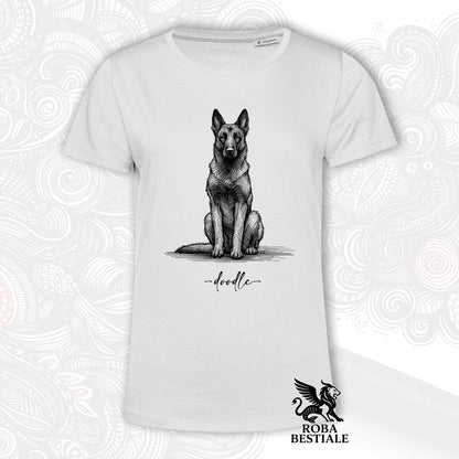 T-Shirt DOODLE - PASTORE BELGA MALINOIS - Bianca o Beige, da Uomo o da Donna - dalla XS alla 5XL