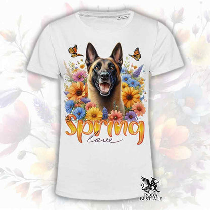 T-Shirt SPRING LOVE - PASTORE BELGA MALINOIS - Bianca o Beige, da Uomo o da Donna - dalla XS alla 5XL