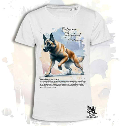 T-Shirt BEHAVIOR - PASTORE BELGA MALINOIS - Bianca o Beige, da Uomo o da Donna - dalla XS alla 5XL