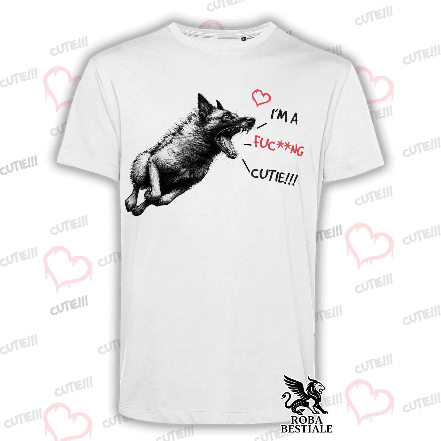 T-Shirt CUTIE - BELGIAN MALINOIS - White or Beige, Men's or Women's - from XS to 5XL