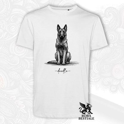T-Shirt DOODLE - PASTORE BELGA MALINOIS - Bianca o Beige, da Uomo o da Donna - dalla XS alla 5XL