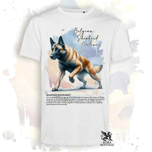 T-Shirt BEHAVIOR - PASTORE BELGA MALINOIS - Bianca o Beige, da Uomo o da Donna - dalla XS alla 5XL