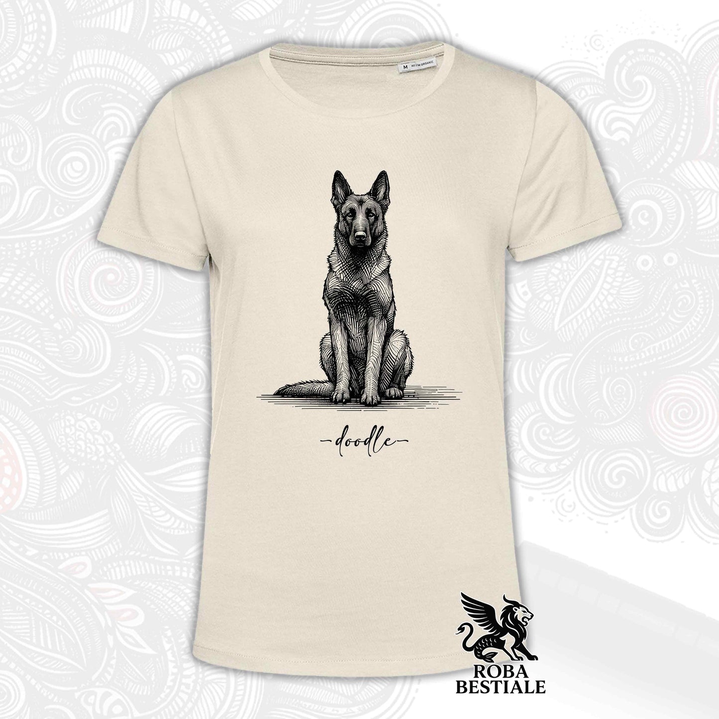 T-Shirt DOODLE - PASTORE BELGA MALINOIS - Bianca o Beige, da Uomo o da Donna - dalla XS alla 5XL