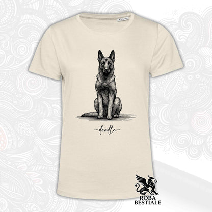 T-Shirt DOODLE - PASTORE BELGA MALINOIS - Bianca o Beige, da Uomo o da Donna - dalla XS alla 5XL