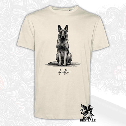 T-Shirt DOODLE - PASTORE BELGA MALINOIS - Bianca o Beige, da Uomo o da Donna - dalla XS alla 5XL