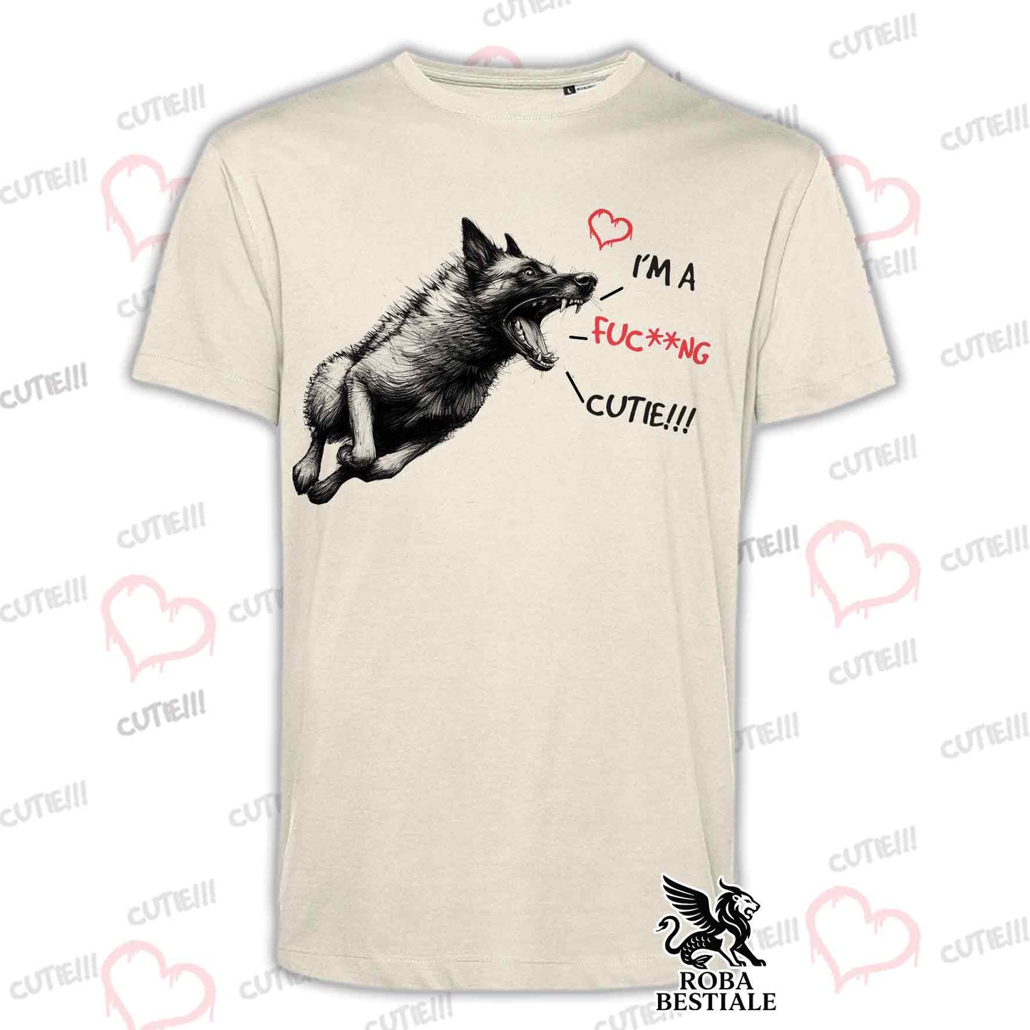 T-Shirt CUTIE - BELGIAN MALINOIS - White or Beige, Men's or Women's - from XS to 5XL
