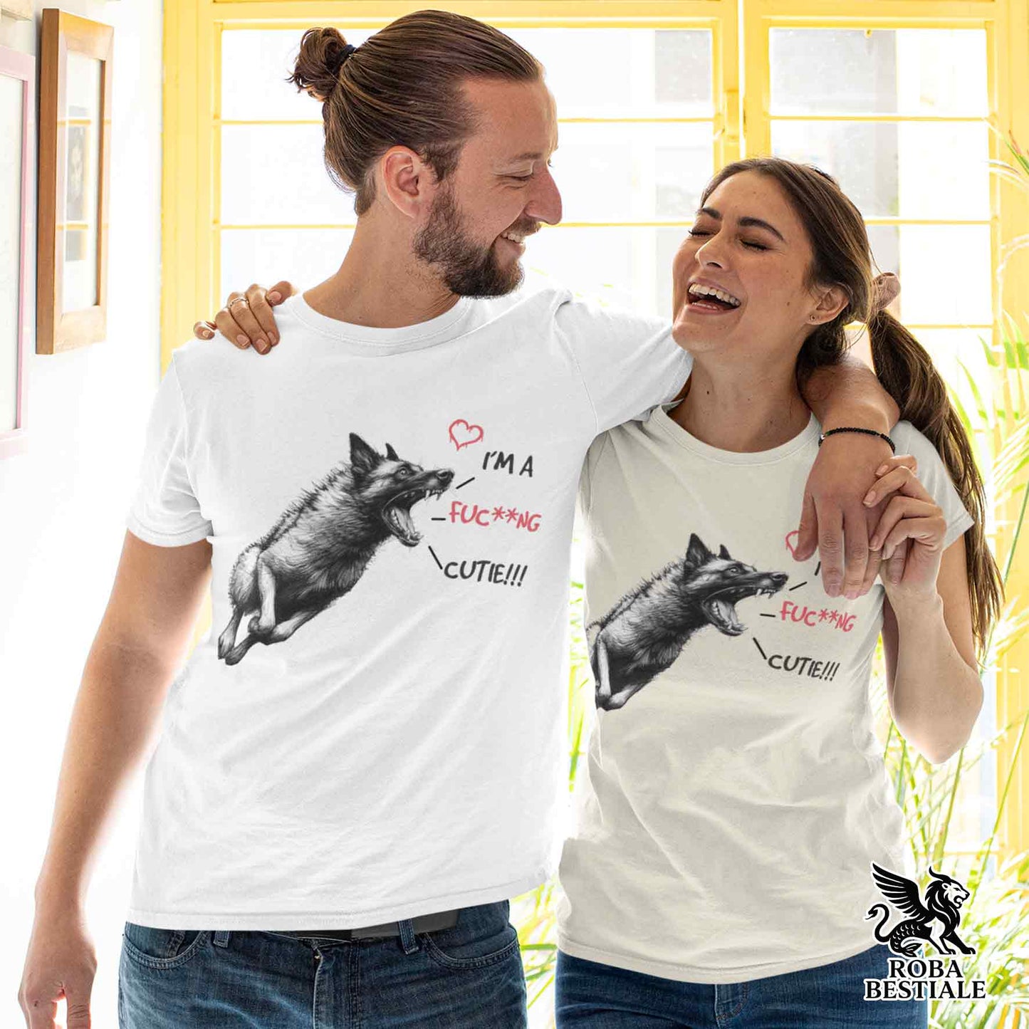 T-Shirt CUTIE - BELGIAN MALINOIS - White or Beige, Men's or Women's - from XS to 5XL