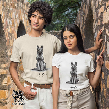 T-Shirt DOODLE - PASTORE BELGA MALINOIS - Bianca o Beige, da Uomo o da Donna - dalla XS alla 5XL
