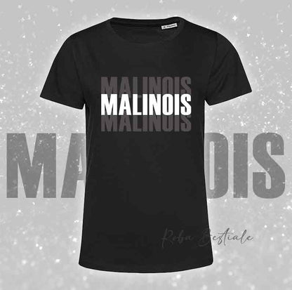 T-Shirt SOLO SCRITTE - PASTORE BELGA MALINOIS - Nera, scritta in Vinile in colore a scelta - Uomo o Donna - dalla XS alla 5XL