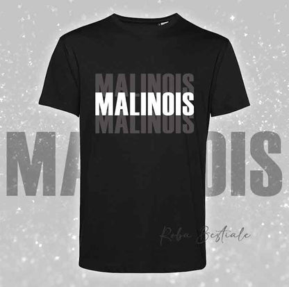 T-Shirt SOLO SCRITTE - PASTORE BELGA MALINOIS - Nera, scritta in Vinile in colore a scelta - Uomo o Donna - dalla XS alla 5XL