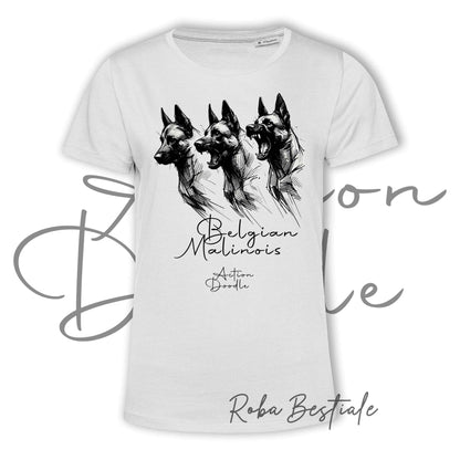 T-Shirt ACTION DOODLE - PASTORE BELGA MALINOIS 1 - 100% Cotone, Bianca, Uomo o Donna - dalla XS alla 5XL