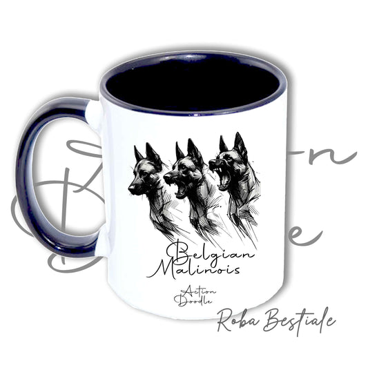 Tazza ACTION DOODLE - PASTORE BELGA MALINOIS 1 - In Ceramica, con manico e interno colorati - 330 ml