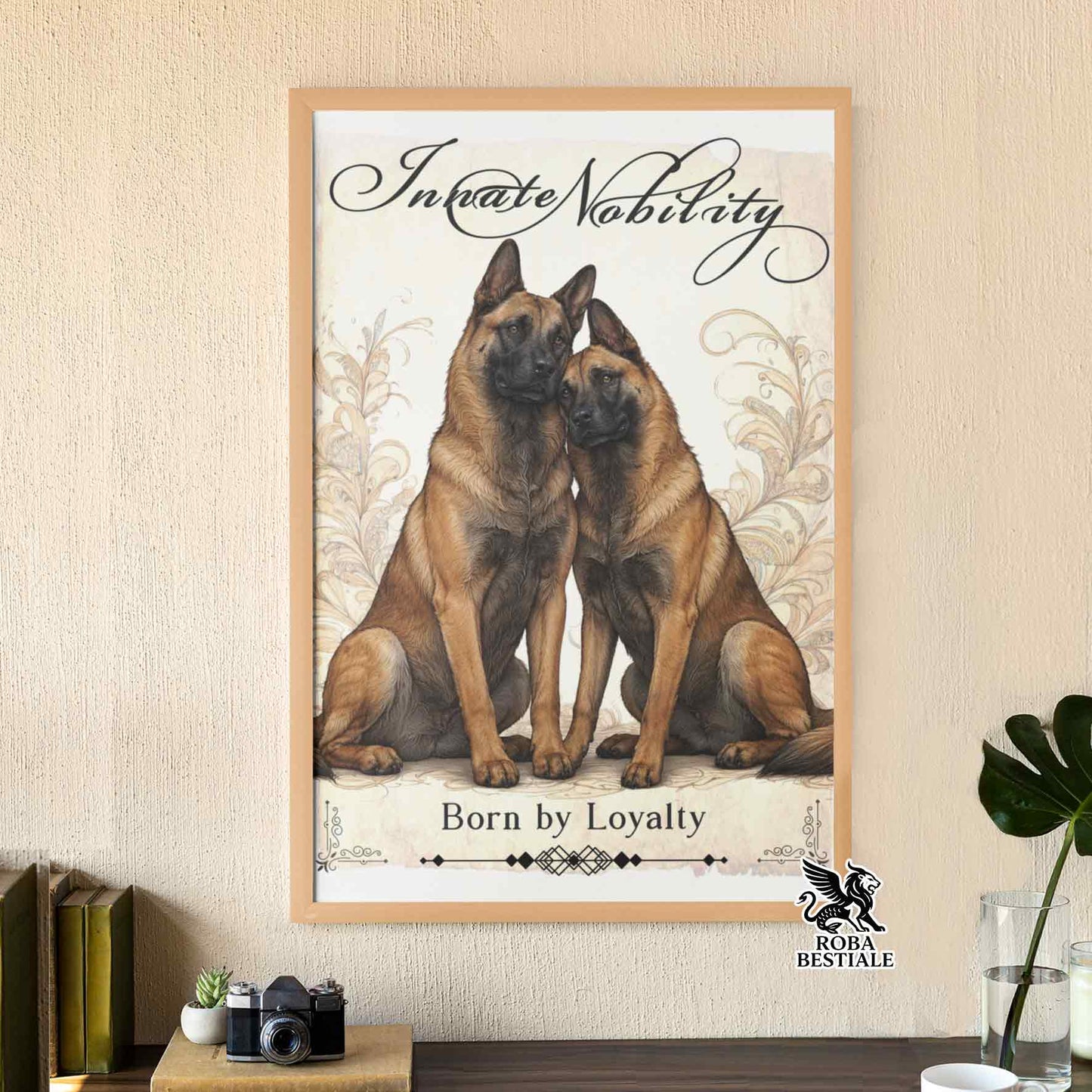 Quadretto NOBILITY - PASTORE BELGA MALINOIS - Con cornice in legno, formato A4
