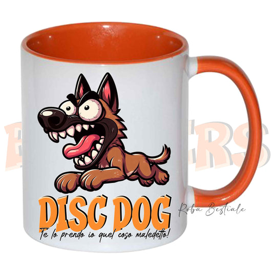 Tazza BONKERS - DISC DOG - PASTORE BELGA MALINOIS - In Ceramica, con manico e interno colorato - 330 ml
