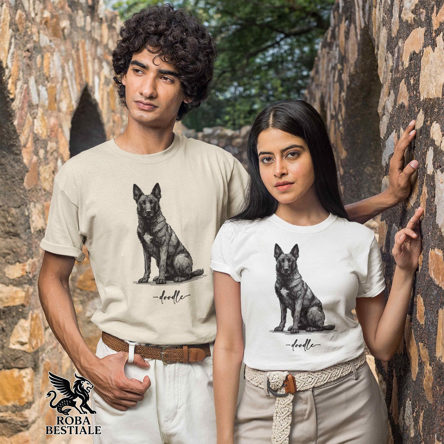 T-Shirt DOODLE - PASTORE OLANDESE a Pelo Corto - Bianca o Beige, da Uomo o da Donna - dalla XS alla 5XL