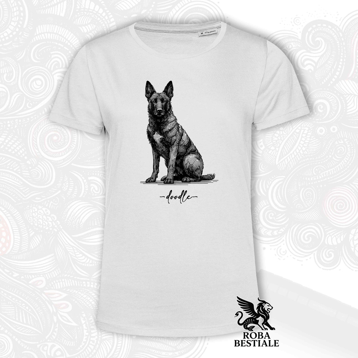T-Shirt DOODLE - PASTORE OLANDESE a Pelo Corto - Bianca o Beige, da Uomo o da Donna - dalla XS alla 5XL