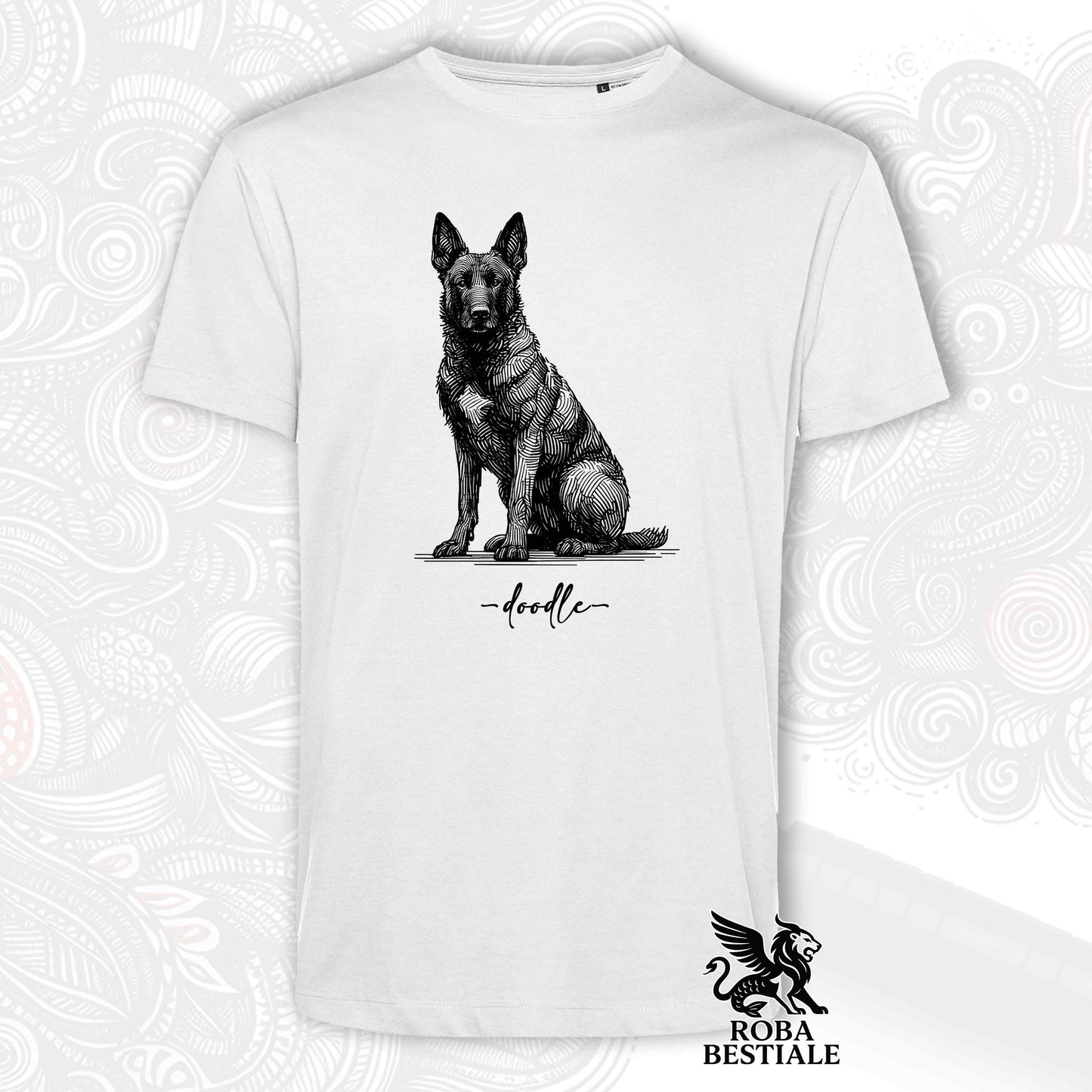 T-Shirt DOODLE - PASTORE OLANDESE a Pelo Corto - Bianca o Beige, da Uomo o da Donna - dalla XS alla 5XL