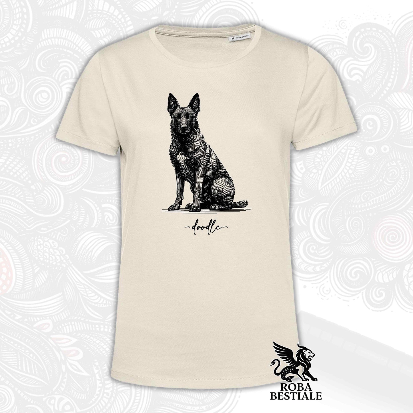T-Shirt DOODLE - PASTORE OLANDESE a Pelo Corto - Bianca o Beige, da Uomo o da Donna - dalla XS alla 5XL