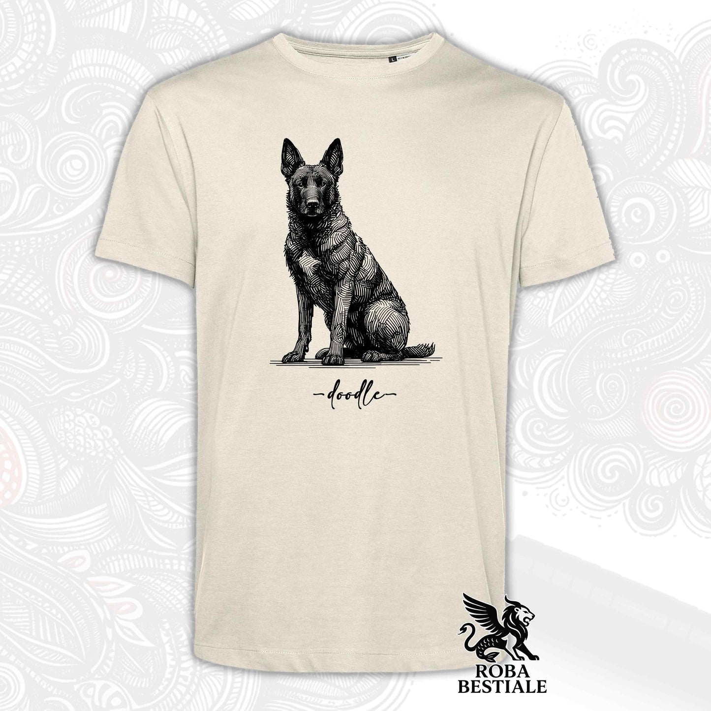 T-Shirt DOODLE - PASTORE OLANDESE a Pelo Corto - Bianca o Beige, da Uomo o da Donna - dalla XS alla 5XL