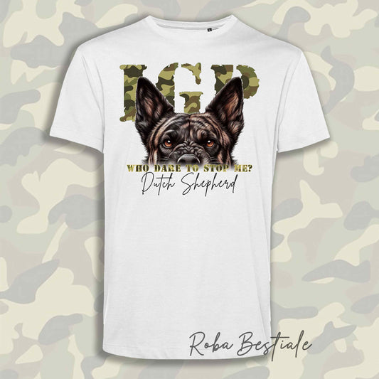 T-Shirt WHO DARE IGP - PASTORE OLANDESE a Pelo Corto - Bianca - Stampa in tanti colori! Dalla XS alla 5XL