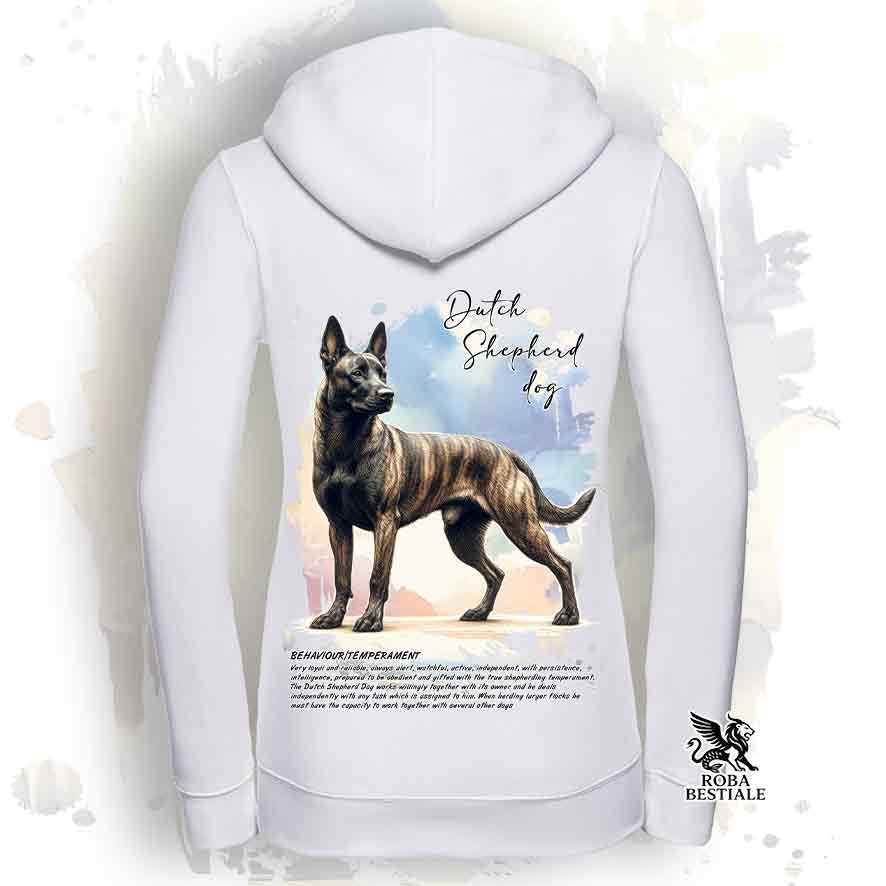 Felpa BEHAVIOR - PASTORE OLANDESE a Pelo Corto - Con Cappuccio e Full Zip, Uomo o Donna, bianca o grigia - dalla XS alla 3XL