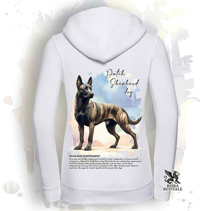 Felpa BEHAVIOR - PASTORE OLANDESE a Pelo Corto - Con Cappuccio e Full Zip, Uomo o Donna, bianca o grigia - dalla XS alla 3XL