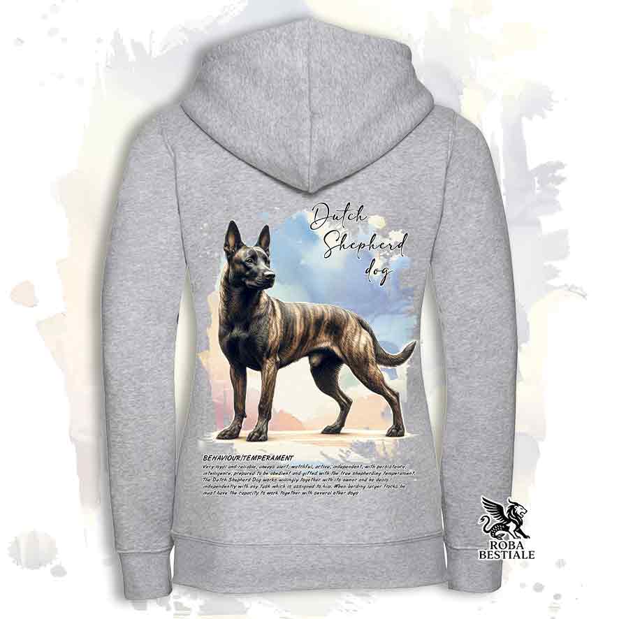 Felpa BEHAVIOR - PASTORE OLANDESE a Pelo Corto - Con Cappuccio e Full Zip, Uomo o Donna, bianca o grigia - dalla XS alla 3XL