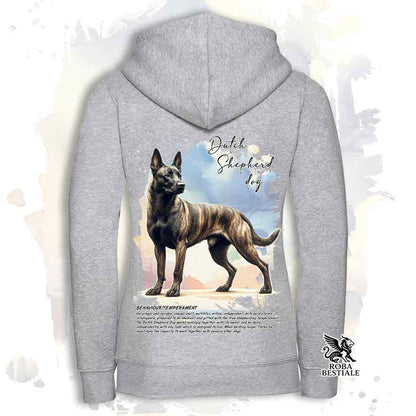 Felpa BEHAVIOR - PASTORE OLANDESE a Pelo Corto - Con Cappuccio e Full Zip, Uomo o Donna, bianca o grigia - dalla XS alla 3XL