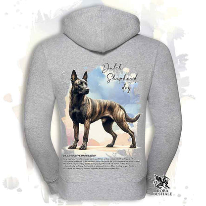 Felpa BEHAVIOR - PASTORE OLANDESE a Pelo Corto - Con Cappuccio e Full Zip, Uomo o Donna, bianca o grigia - dalla XS alla 3XL