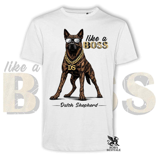 T-Shirt LIKE A BOSS - PASTORE OLANDESE a Pelo Corto - Bianca o Beige, da Uomo o da Donna - dalla XS alla 5XL