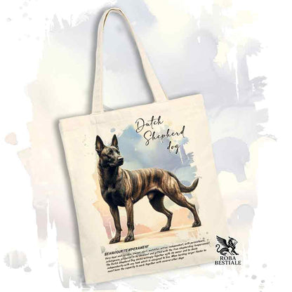 Tote Bag BEHAVIOR - PASTORE OLANDESE a Pelo Corto - 100% Cotone - Bianca o Beige