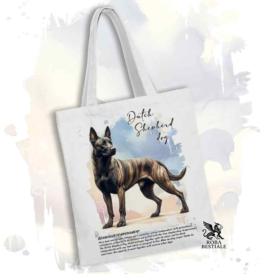 Tote Bag BEHAVIOR - PASTORE OLANDESE a Pelo Corto - 100% Cotone - Bianca o Beige