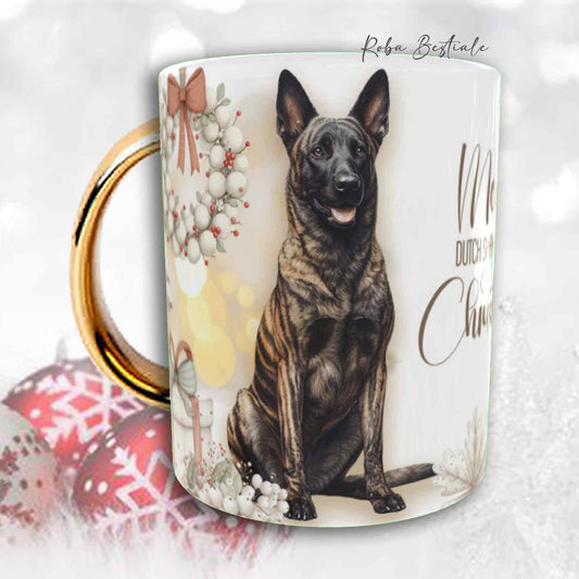 Tazza COZY WINTER - PASTORE OLANDESE a Pelo Corto - In Ceramica, con manico color Oro - 330 ml