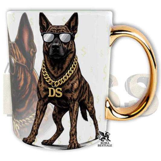Tazza LIKE A BOSS - PASTORE OLANDESE a Pelo Corto - Manico color ORO - 330 ml - in Ceramica