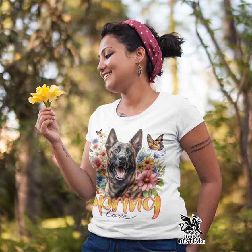 T-Shirt SPRING LOVE - PASTORE OLANDESE a Pelo Corto - Bianca o Beige, da Uomo o da Donna - dalla XS alla 5XL