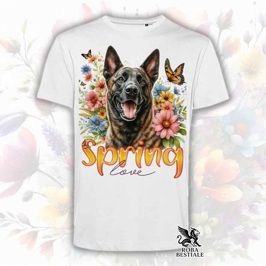 T-Shirt SPRING LOVE - PASTORE OLANDESE a Pelo Corto - Bianca o Beige, da Uomo o da Donna - dalla XS alla 5XL
